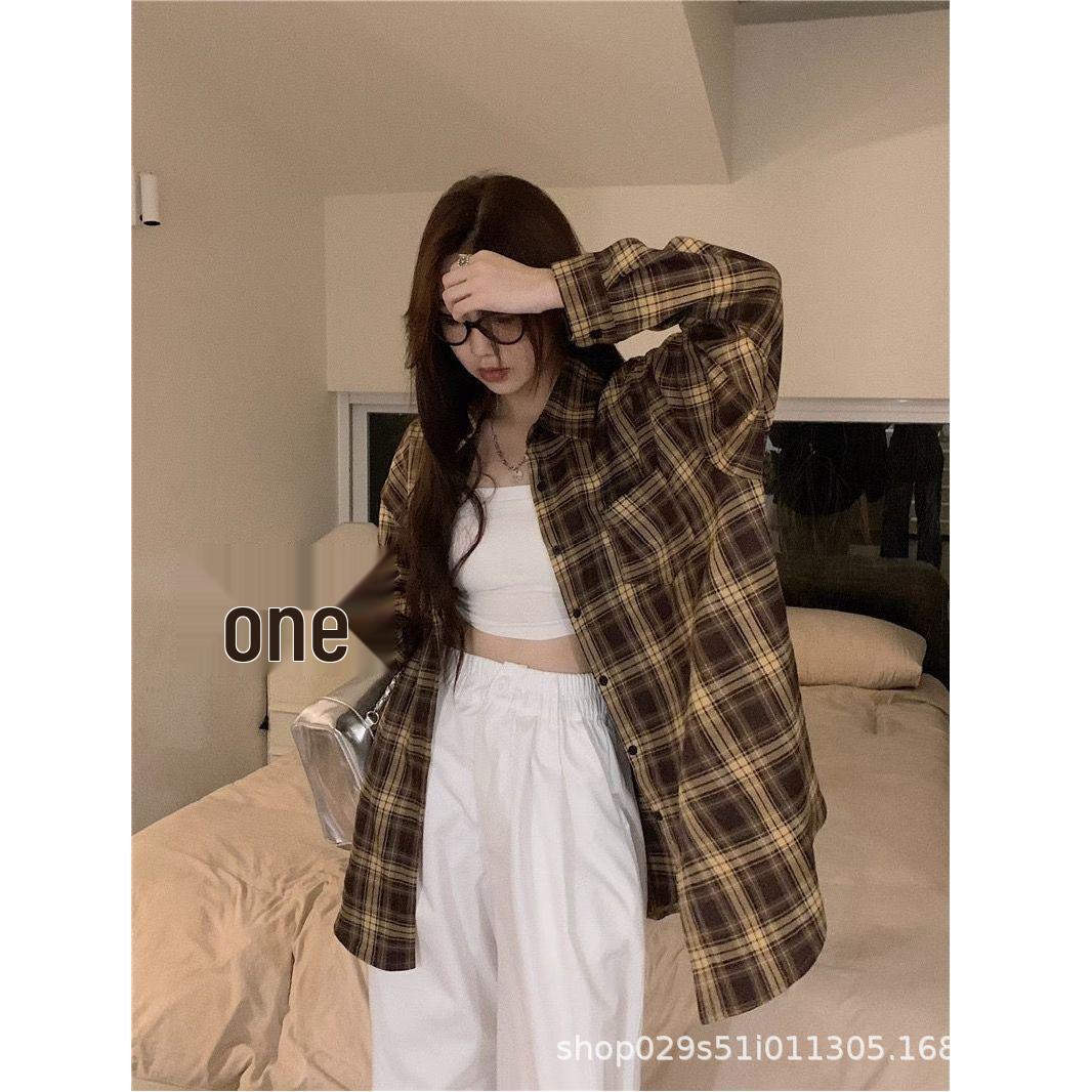 

Ретро клетчатая рубашка с длинным рукавом - Нишевый дизайн из Гонконга, Свободный крой, Верхняя одежда для весны и осени, Модный американский стиль XL