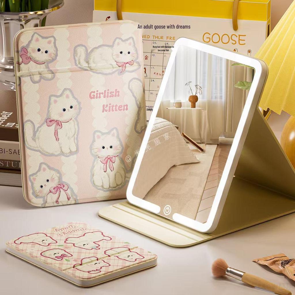 Składane lusterko kosmetyczne LED HD z kreskówkowym motywem i podświetleniem