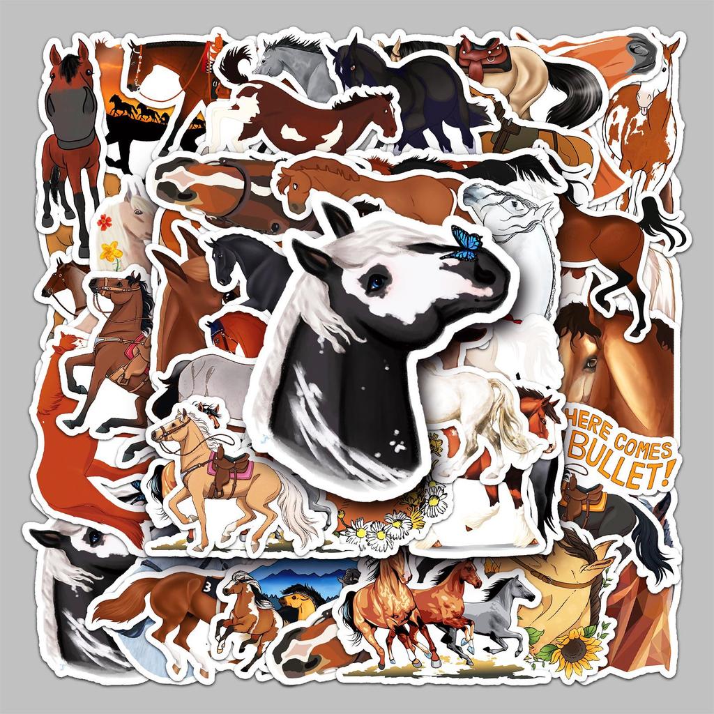 50 Horse Cartoon Stickers: Waterproof Graffiti for Suitcases, Scooters, Computers, and Tablets.