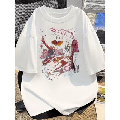 Graffiti Style Letter Print T-Shirt Unisex Oversized Crew-Neck Tee Hand-Drawn Doodle Slogan Graphic Short-Sleeve Top