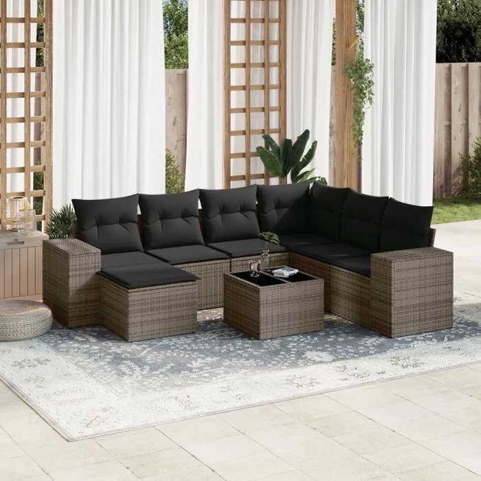 VidaXL Garden Lounge Set with Cushions 8 Pcs, Patio Sofas, Patio Furniture Set, Outdoor Furniture, Grey 3222909