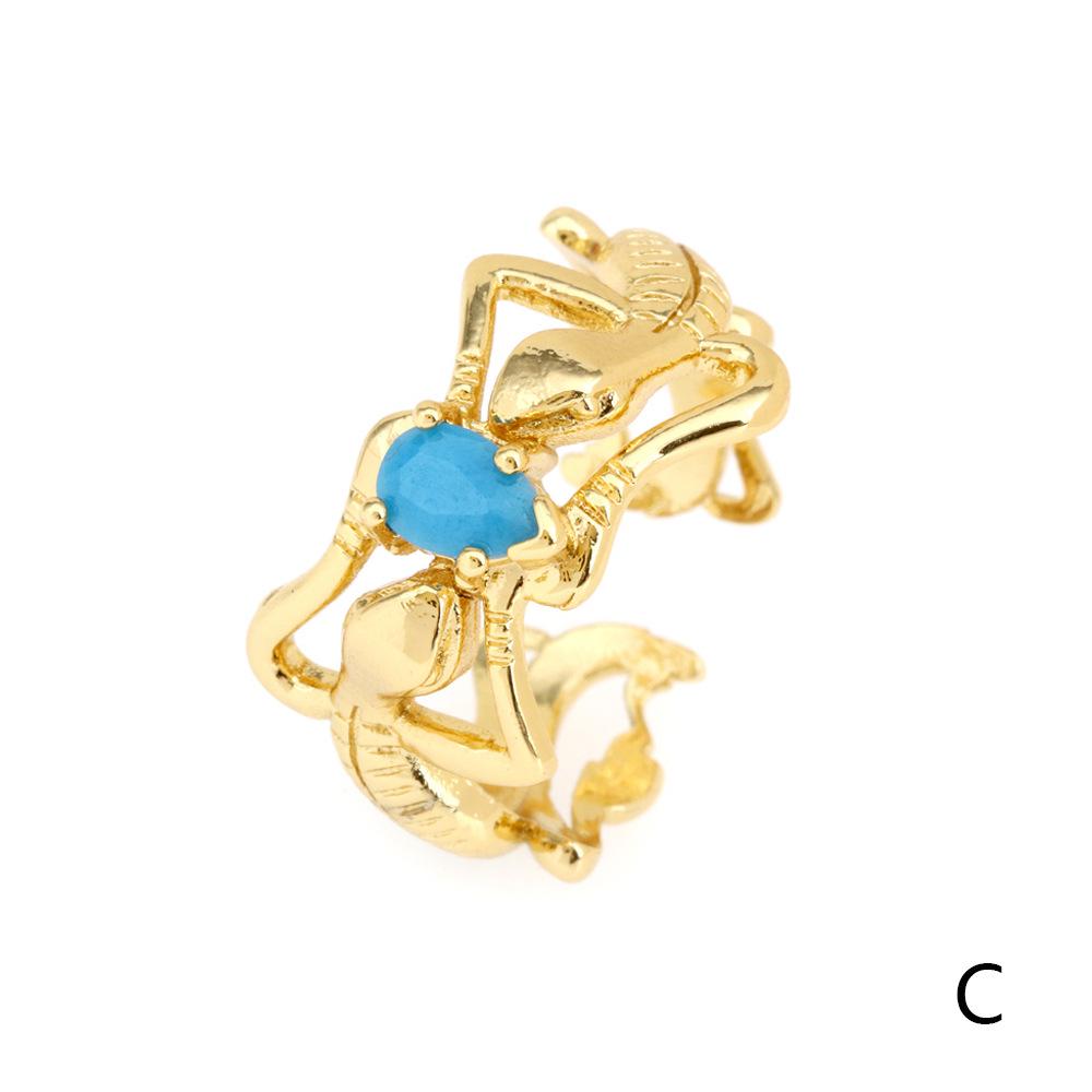 

Позолоченное кольцо в стиле ретро-панк с двойным гекконом и цирконом для женщин - Регулируемый открытый дизайн Adjustable