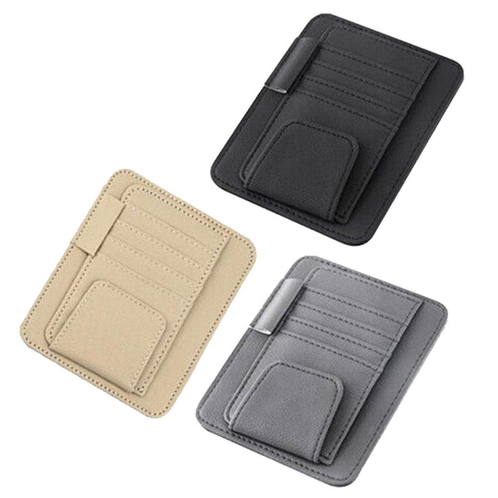 Functional Car Sun Visor PU Leather Storage Pocket Sunglasses Holder