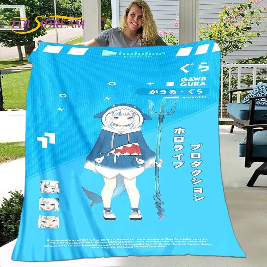 Cute Gawr Gura Hololive Anime Soft Plush Blanket,Flannel Blanket Throw Blanket for Living Room Bedroom Bed Sofa Picnic Cover Kid