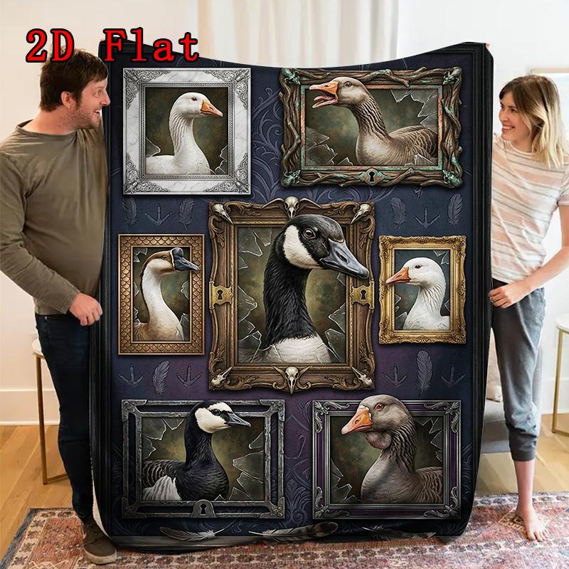 Goose Portraits 2D Flat Pattern Flannel Blanket, High Quality All Seasons, Home Decor, Warmth and Comfort, Perfect for Christmas Gifts.