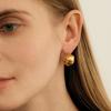 Cold Wind Niche Design Striped Hollow Versatile Earrings 18K Real Gold Earrings Semi-Round Stud Earrings Women