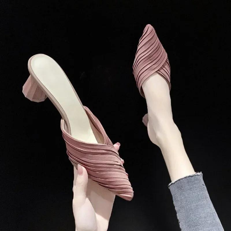 New Fashion Womens Shoes Heels Sandals Solid  High Slippers Femme  Woman Pumps Closed Toe
