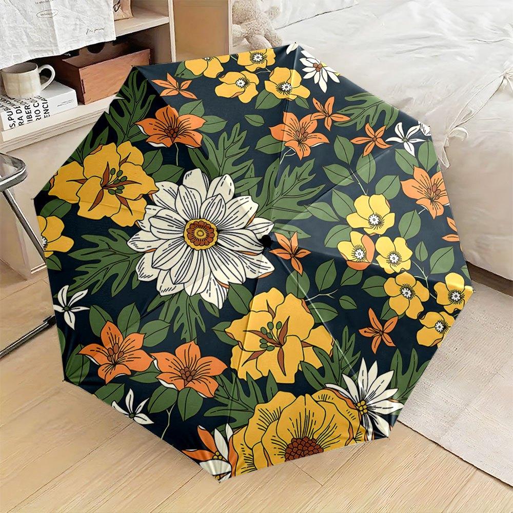 

Open/Close Portable Folding Umbrella with Raining & Snowflake Compatible for - Dark Floral Design (Daisies/Lilies/Poppies) - C (as the picture,Iron&8K)