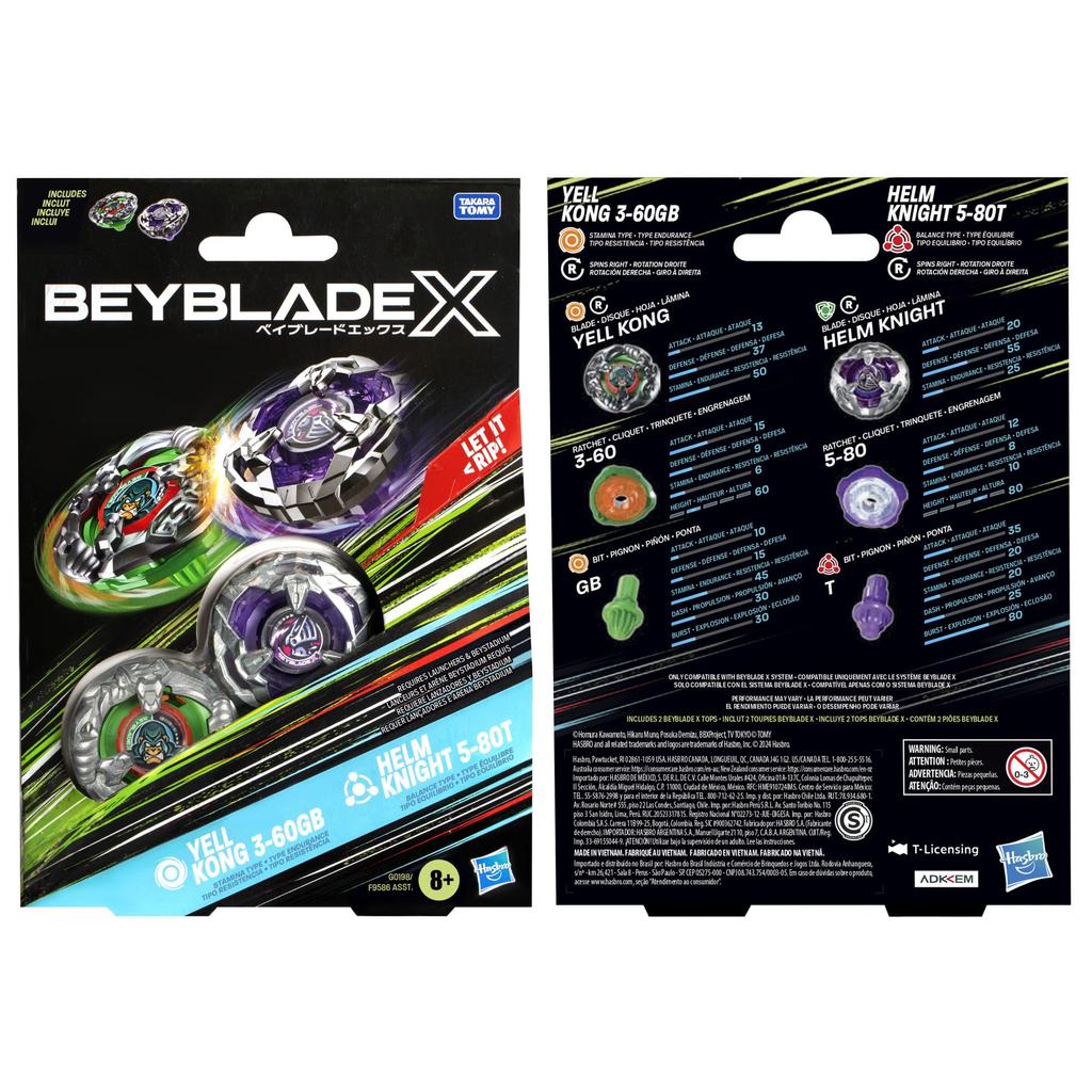 Beyblade X Yell Kong Helm Knight Dual Pack Set with 2 Battle Top Toy for Boys and Girls Ages 8 and Up 3-60GB 5-80T Right-Spinning Tops,