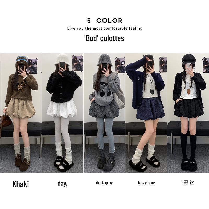 Korean Style Women's Elastic High Waist Padded A-line Mini Skirt-Pants for Autumn/Winter