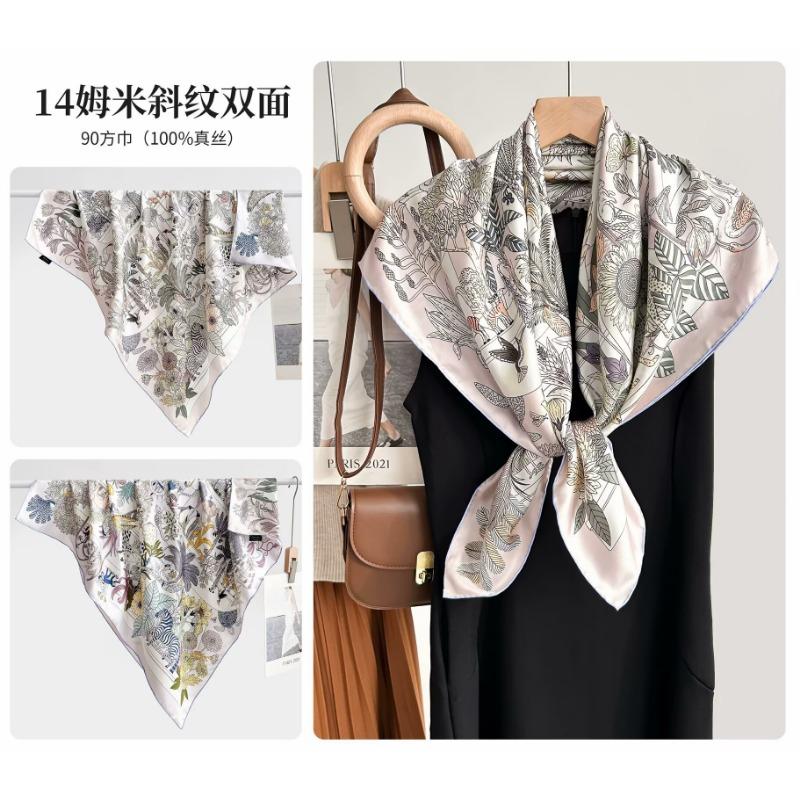 Silk twill 14 mmi large silk scarf women's fashion versatile high-end mulberry silk square scarf light luxury versatile 90 shawl
