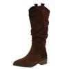 Vintage Wildleder Maillard Stiefel Damen Herbst und Winter Dicker Absatz Spitze Plissiert Flor Stiefel Western Cowboy Stiefel Kurz