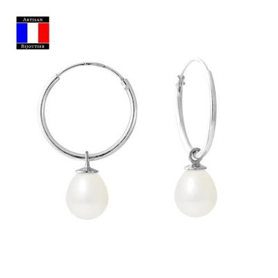 Compagnie Générale Des Perles - Genuine Cultured Pearl Earrings 7-8 Mm - 18 Cts Gold - Creole System - Women's Jewelry