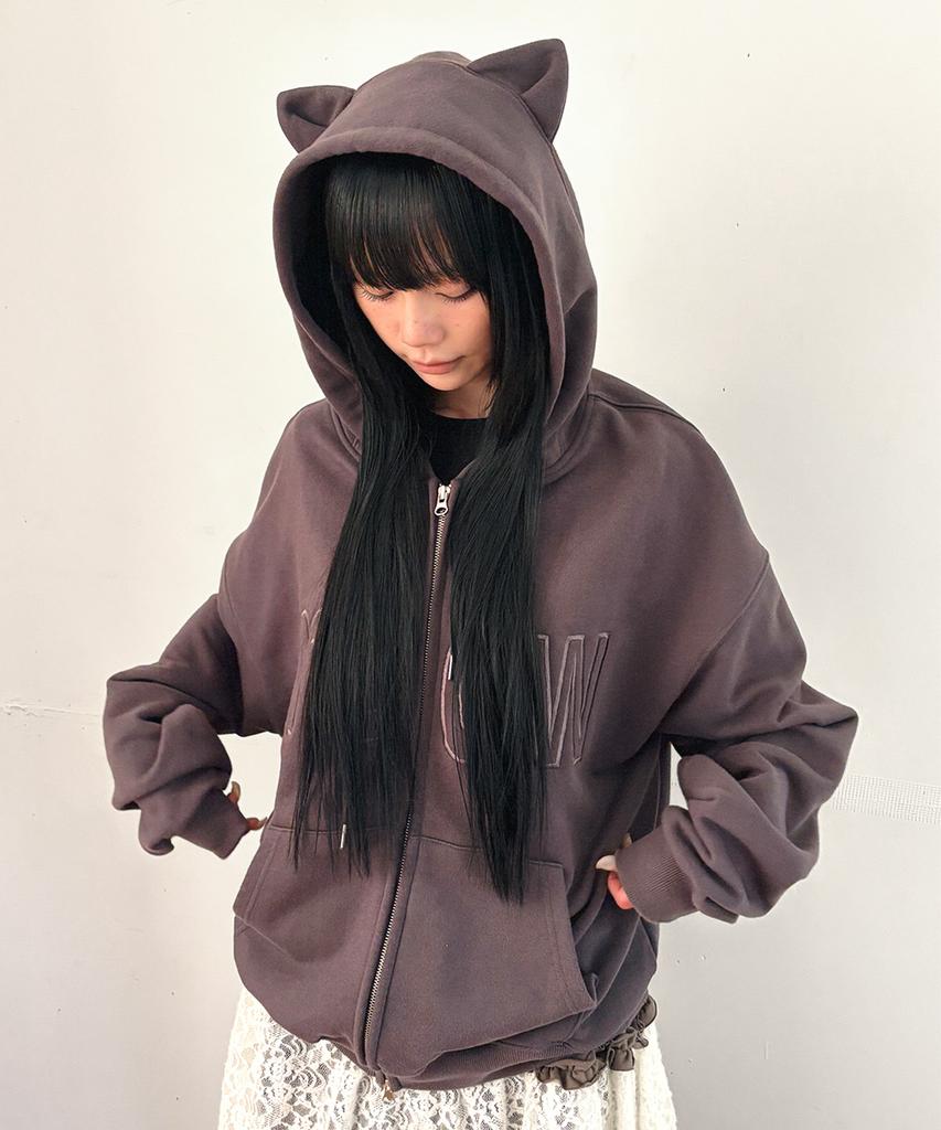 Itzavibe Meow Cat Ear Hoodie Zip Up - Charcoal