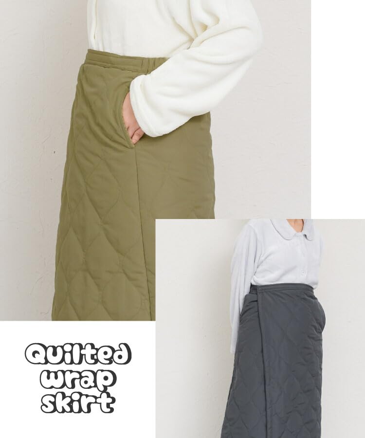 [MARAI] Women's Quilted Wrap Maxi Skirt, Warm Fleece-Lined Water-Repellent, Loungewear, Free Size (M-L), Beige, Fall/Winter