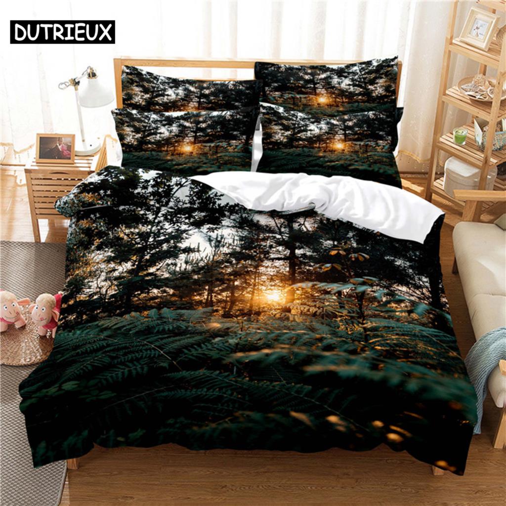 3D Digital Printing Fashion Design Colourful Woods Bedding Set Queen Size Duvet Cover Set