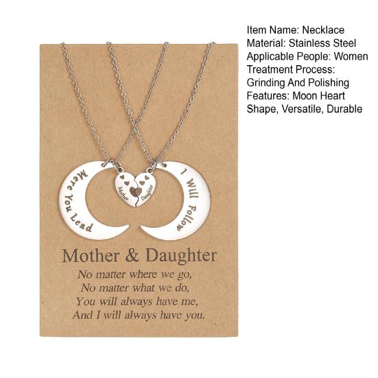 1 Pair Necklace Family Bonds Moon Heart-Shaped Pendant Necklace Mom Daughter Matching Charm Necklace Jewelry Accessories