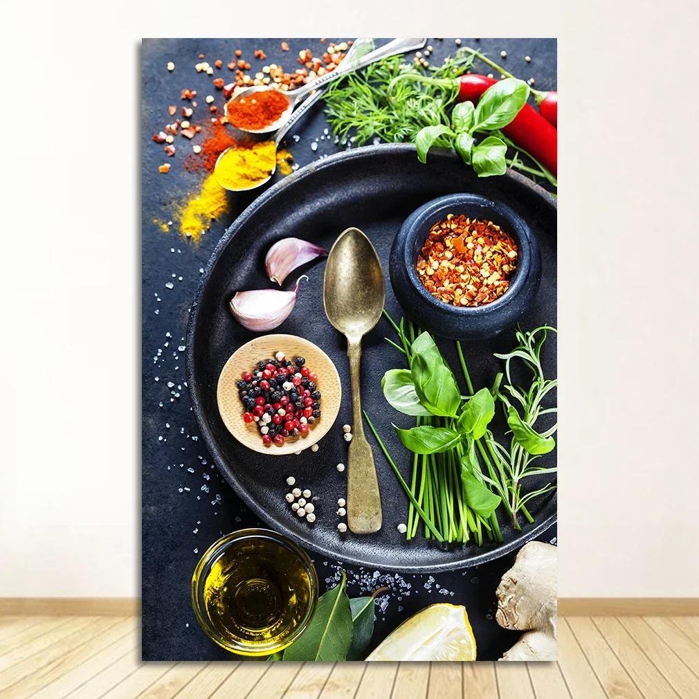 Scandinavian Minimalist Wall Art Kitchen Theme Mixed Herbs and Spices HD Canvas Poster Prints Home Bedroom Living Room Decor