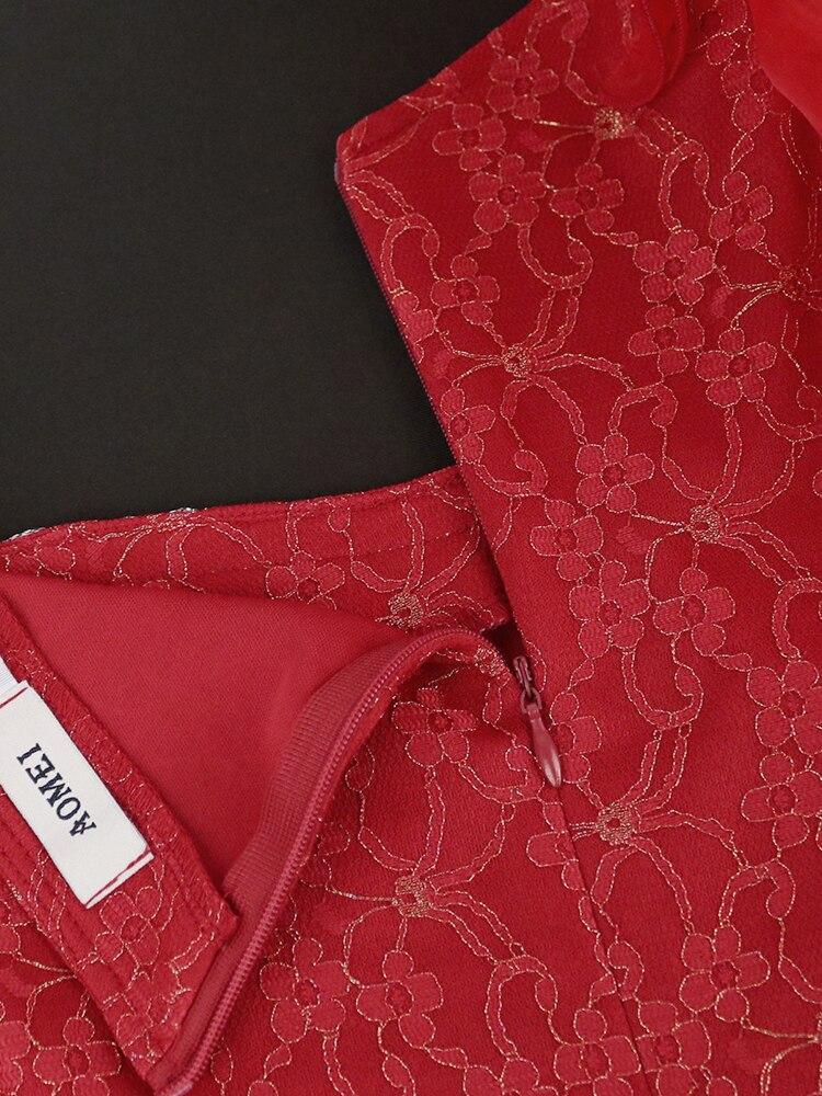 AOMEI Elegant Lace Dresses for Ladies Cold Shoulder Burgundy Long Ruffles Irregular Evening Cocktail Club Party Outfits