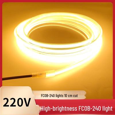 220V LED FCOB Strip - 240 LEDs, High Brightness, Even Illumination, 10cm Cuttable, Self-Adhesive.