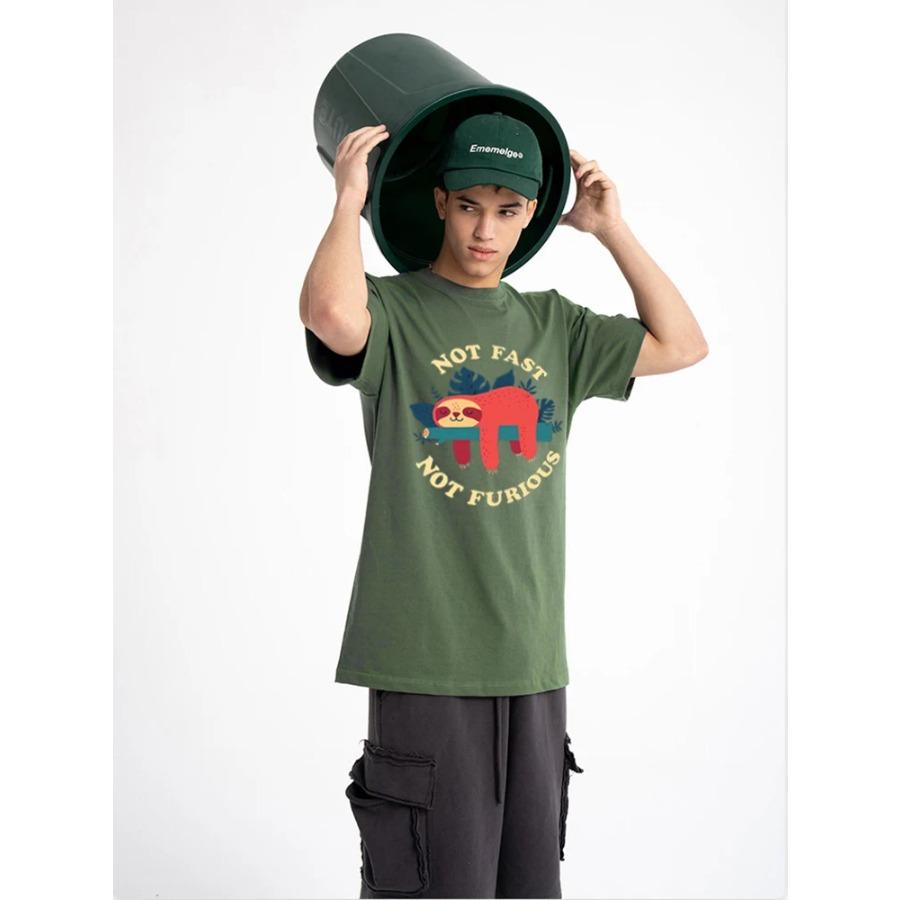 Cotton Not Fast Not Furious Sloth Cute Print Men Tee Shirts Breathable Cotton Tops Street Fashion T-shirt Women Casual Summer T Shirts