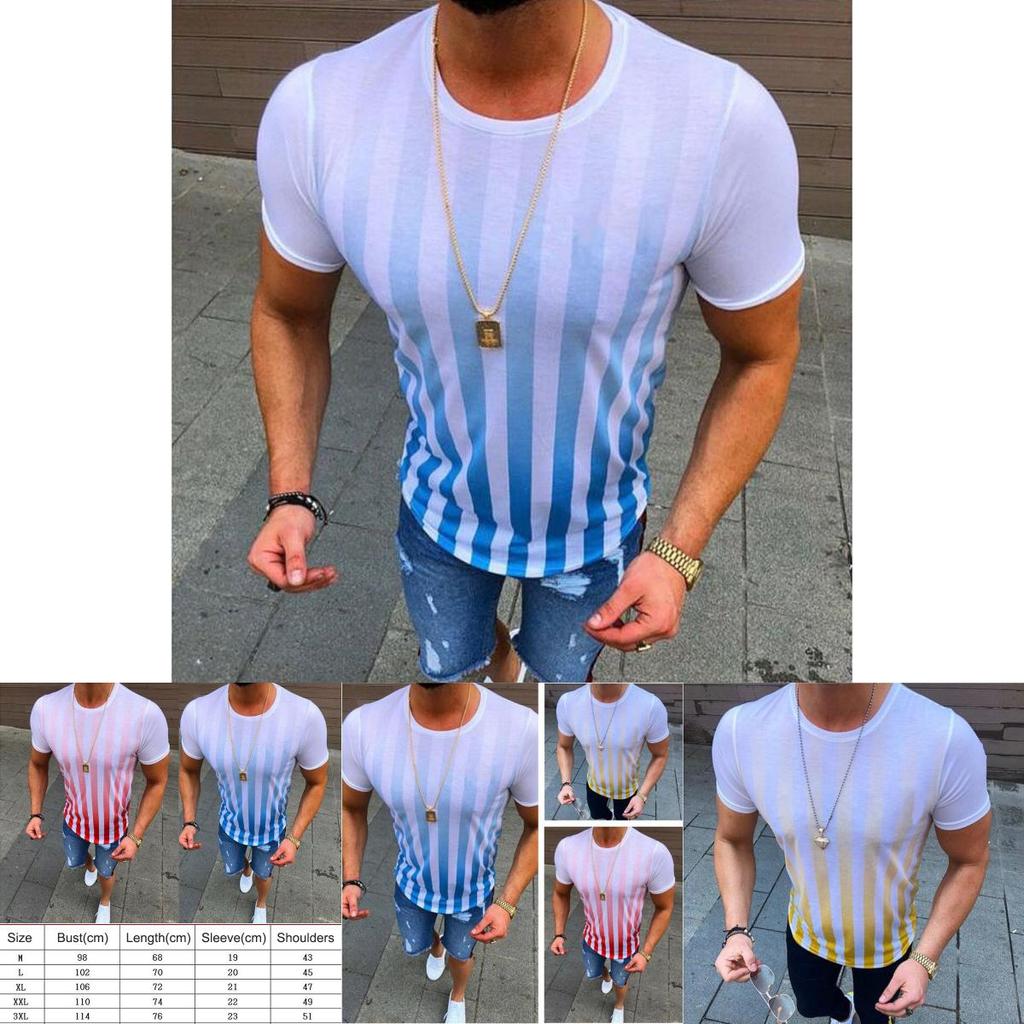 Herren Sommer Freizeit Kurzarm Gestreift Slim Fit Fitness Sport T-Shirt**