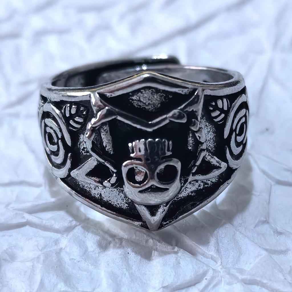 Inel Exagerat Retro Thai Argint Craniu - Design Deschis Ajustabil pentru Bărbați