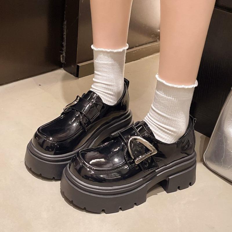 Heels Buckle Casual Leather Shoes Autumn Women Chunky Sneakers Comfortable Pumps High Platform Walking Shoes Woman 2026