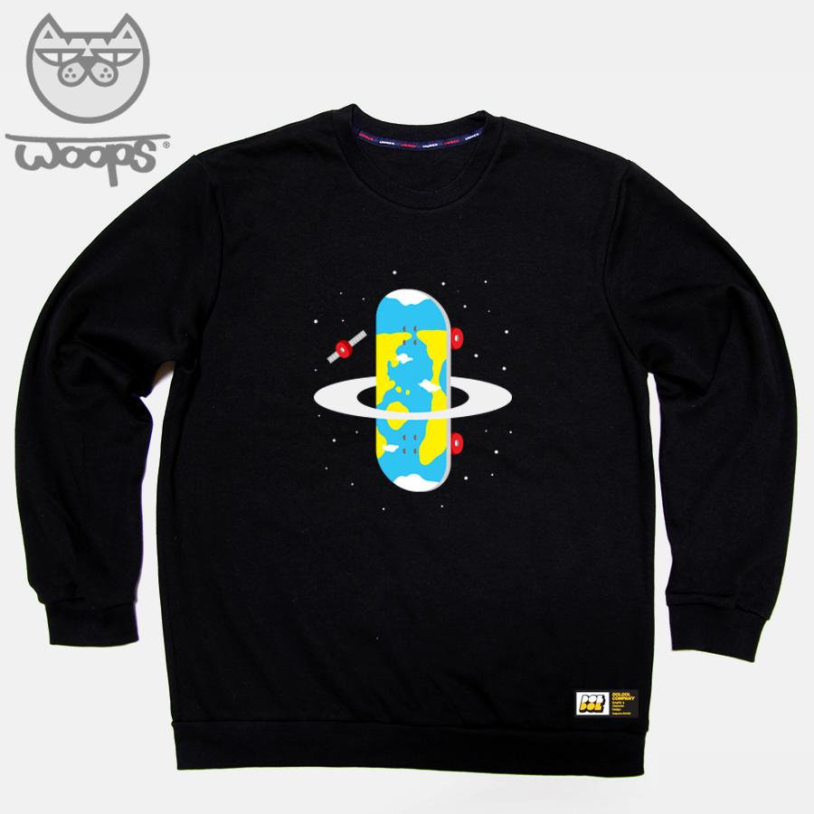 Doldol Woops_Mtm_48 Кошка-скейтбордист Персонаж Oops Лонгслив Свитшот Black/S