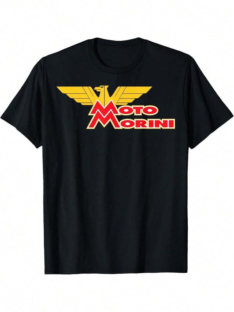 Motos Funny Morini-MM Graphic Unisex T-Shirt - Black Casual Short Sleeve Tee With Bold Yellow & Red Logo Print