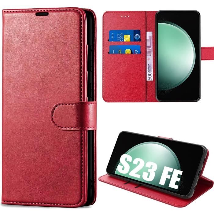 Coque de protection - BOOLING - Samsung Galaxy S23 FE - Simili Cuir - Rouge - Antichoc
