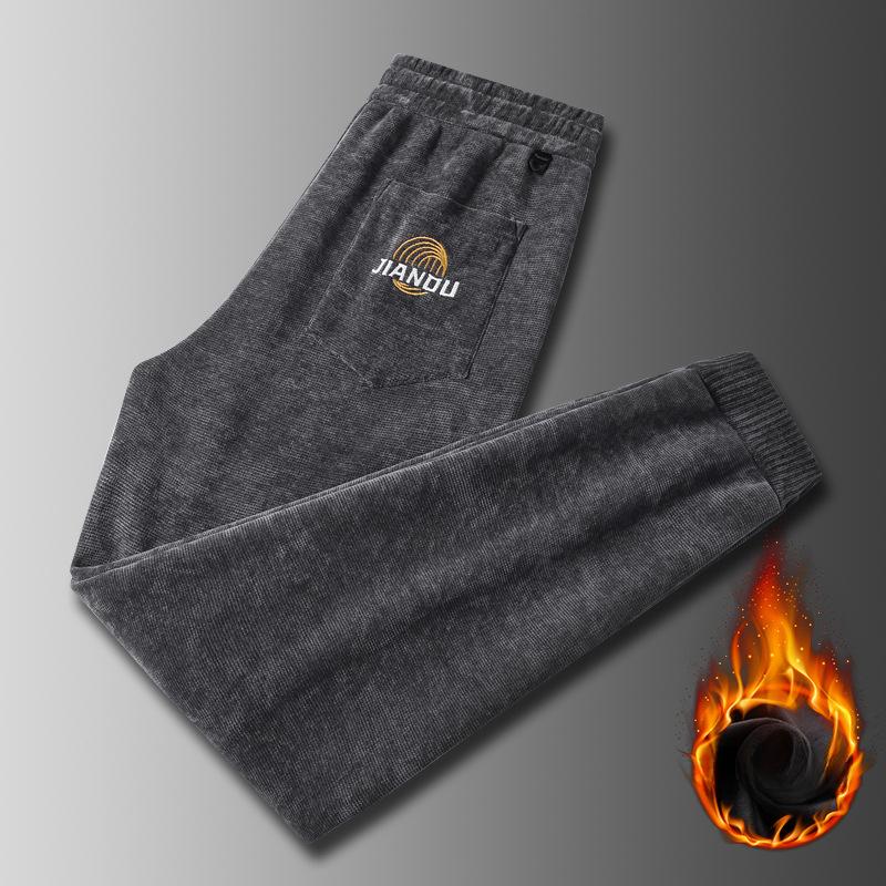 

Men s Autumn and Winter Chenille New Warm Casual Pants Plus Velvet Thickened Loose Sports Pants Men s Big Size Sweatpants 6XL серый