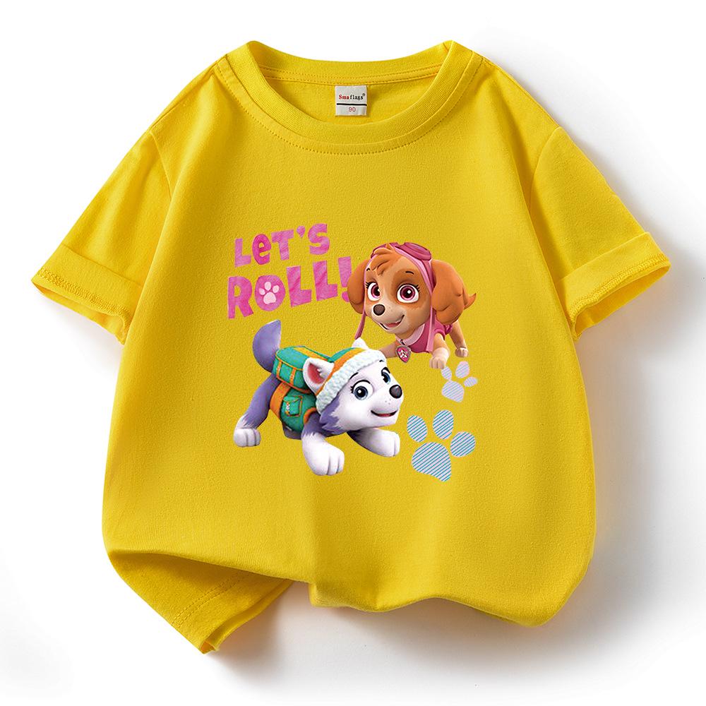 PAW Patrol Girls' Cartoon Print Short Sleeve Cotton T-shirt, Round Neck Pullover, Summer New Arrival
