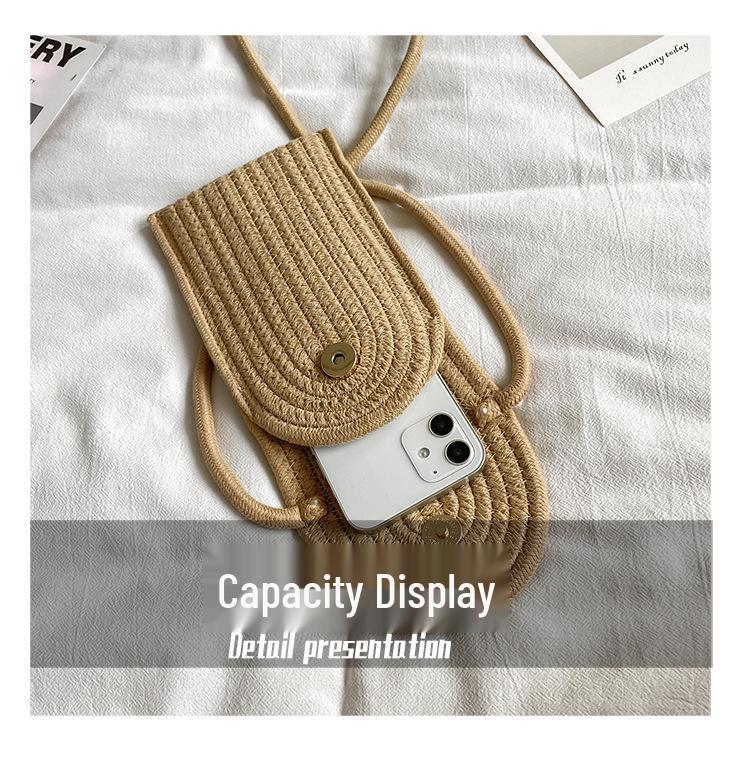 Damen Strandurlaub Umhängetasche: Gewebtes Baumwollseil Blumendesign für Handy & Münzen