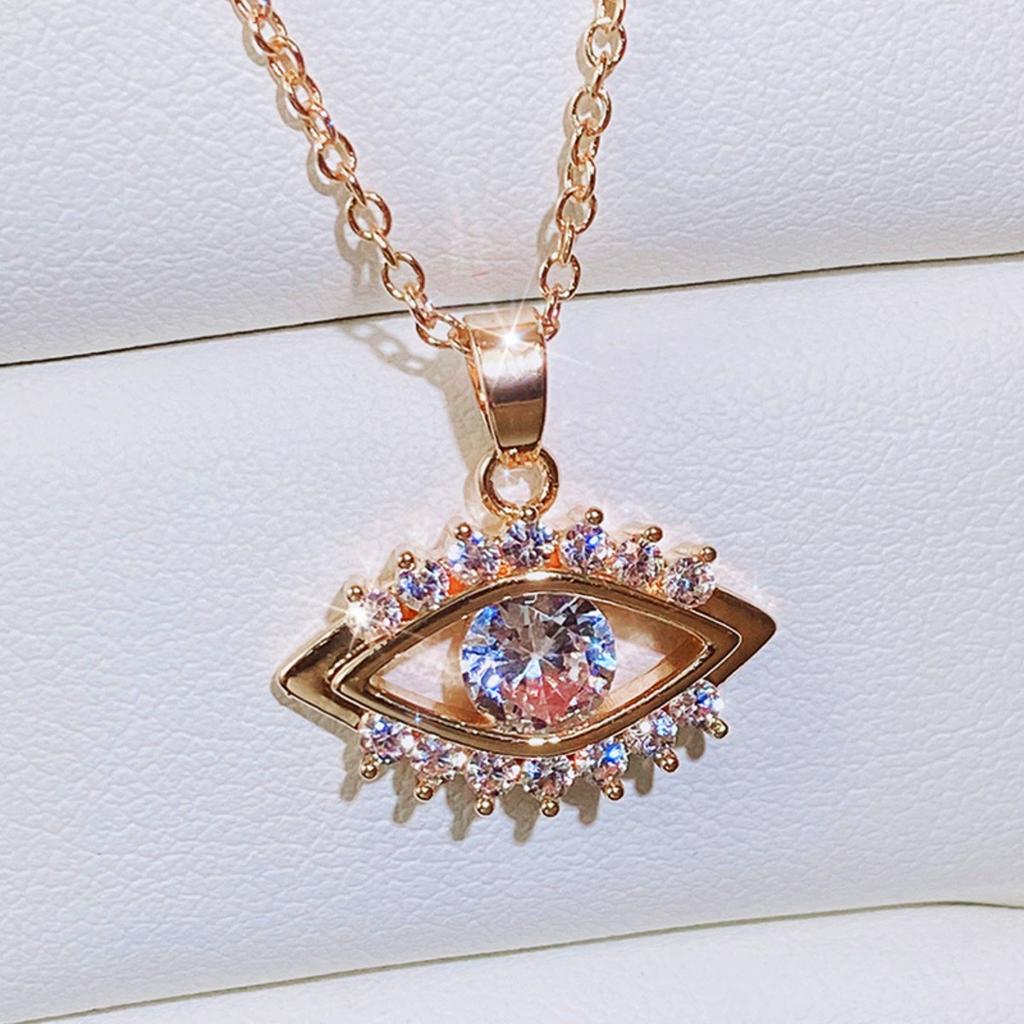 Elegant Eye Shaped Pendant Necklace for Women Sparkling Stone Halo Design Unique Stylish Everyday Party Jewelry Gift for Her