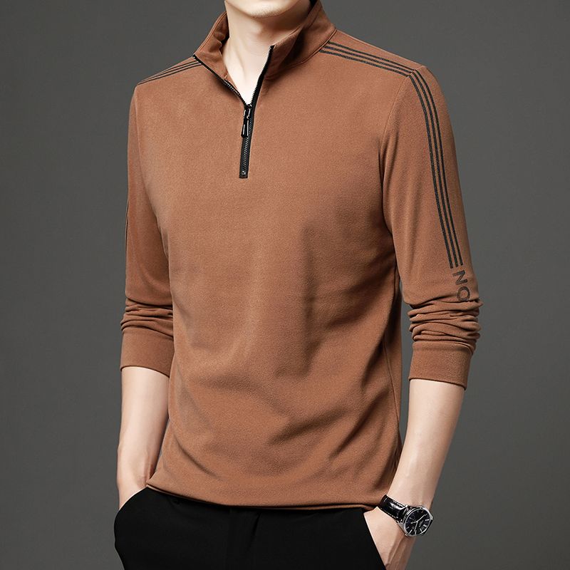 Wiosna Jesień Męski Slim Paski Długi Rękaw Sportowy T-shirt Ubrania Koreańskie Koszulki Streetwear Moda Męska Zapinana na Zamek Dolna Casual Top