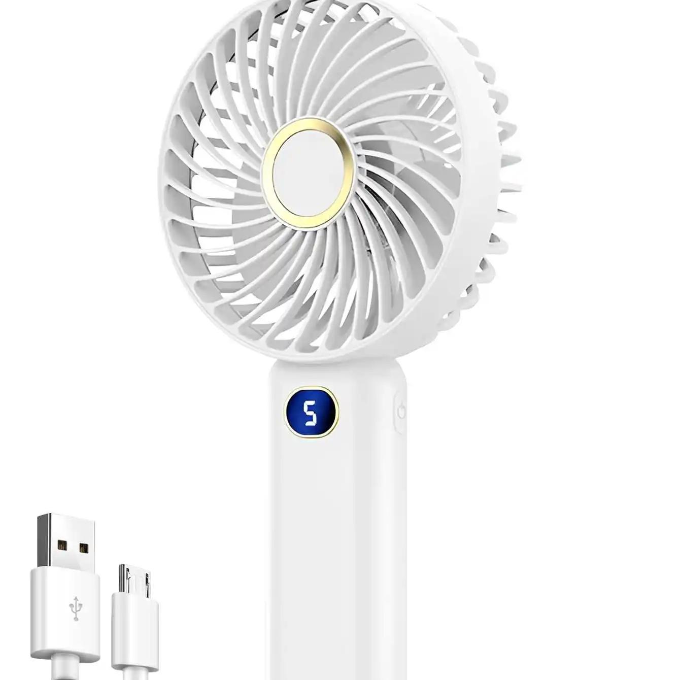 

Portable Handheld Fan USB Rechargeable Mini Fan Digital Display 5-Speed Adjustment Suitable For Travel Outdoor Office Home белый