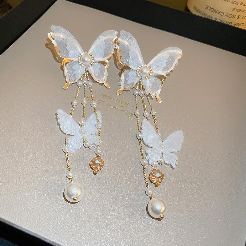 Elegant Fine Crystal Snow Gauze Bowknot Earrings for Women Girl Romantic Temperament Dangle Earrings Wedding Jewelry Accessories