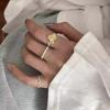 Trendy Women's Heart Ring: Versatile, Fashionable, Adjustable Color Block with Small Beads