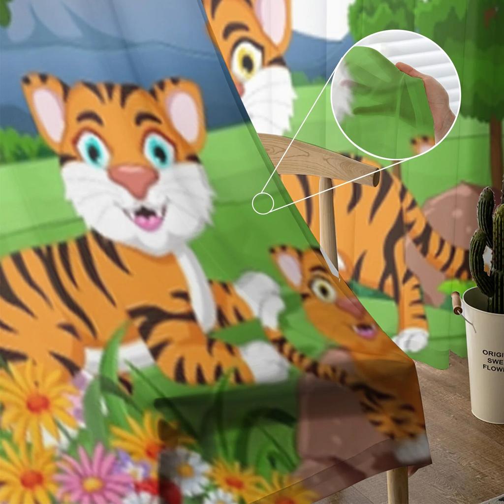 Tiger Cartoon In The Jungle Tyl Okenní závěsy do obývacího pokoje Příze Průsvitný voál závěs do ložnice Kuchyně Závěs