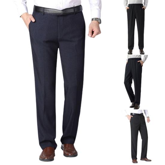 High Waist Zipper Button Fly Pockets Men Pants Summer Solid Color Straight Fit Casual Business Pants