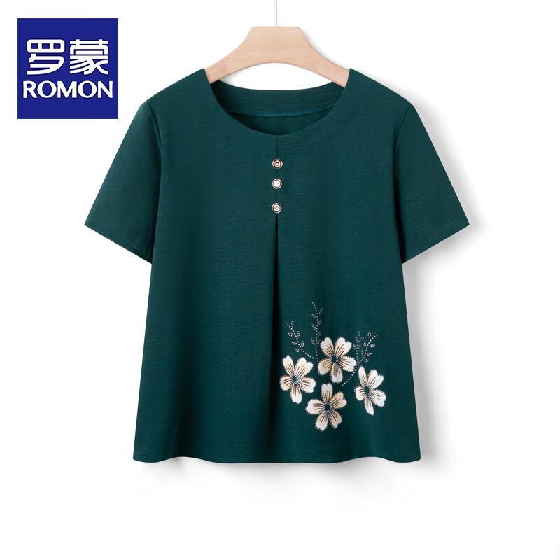 

ROMON Women s Floral Print Short Sleeve T-Shirt or Set XL