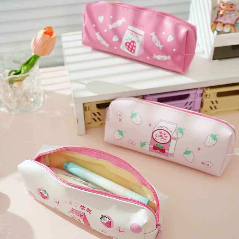 Girls Leather Pencil Case With Large Capacity For School And Travel Storage