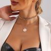 Hip-Hop Hipster Street Shot, Double-Layer Geometric Exaggeration Thick Aluminum Chain Beautiful Head Simple Portrait Coin Necklace Woman