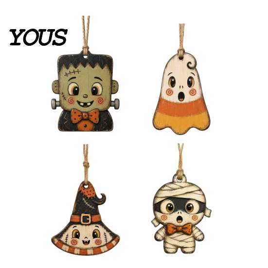Moisture Proof Decorative Accents Halloween Wooden Hanging Decor, Vintage Ghost Pumpkin Pendant Decorations, Cartoon Durable Indoor Accessories Style