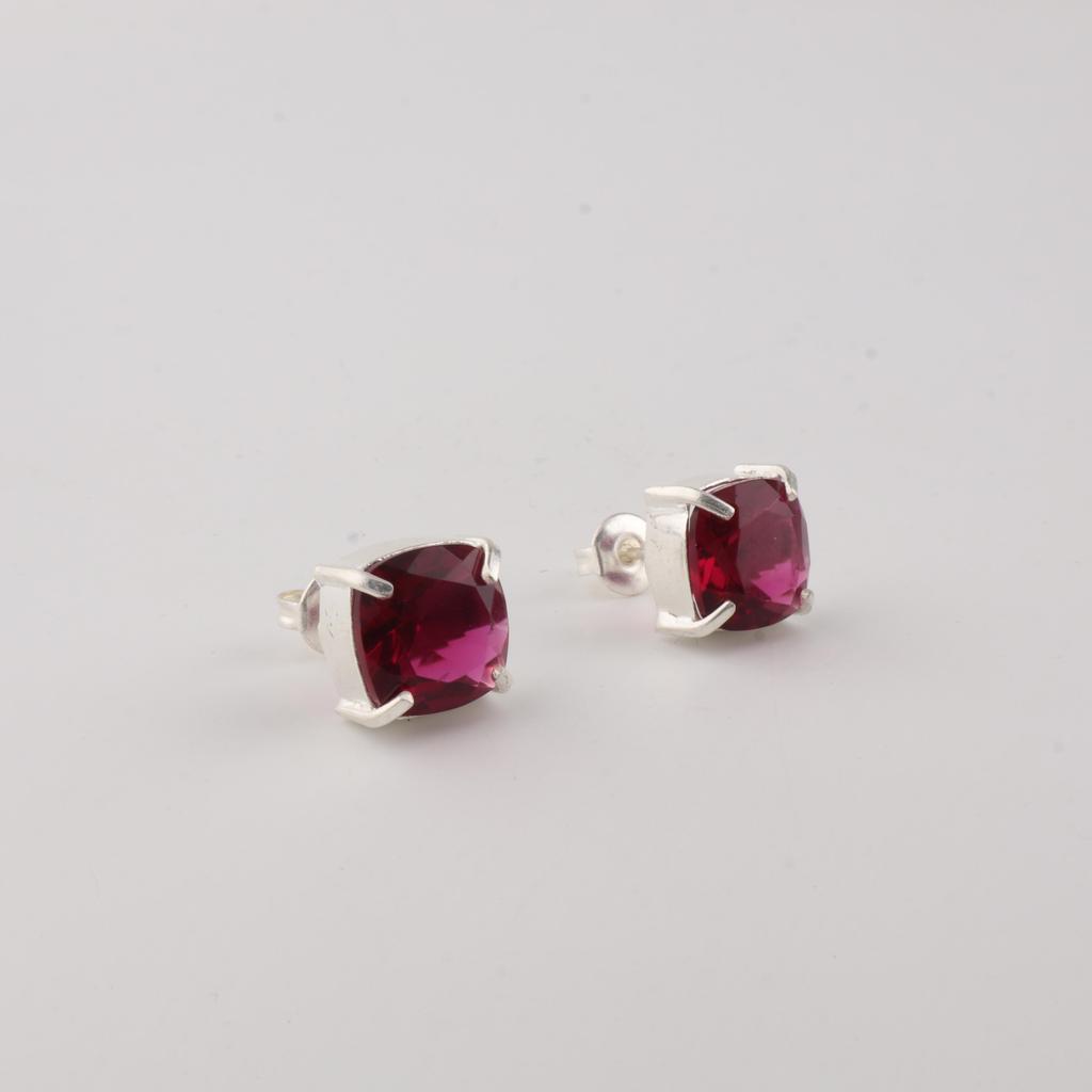 Pink Rubellite Gemstone 925 Sterling Silver Handmade Women's Jewelry Designer Minimalist Studs Earring 1" For Gift EE-181-7