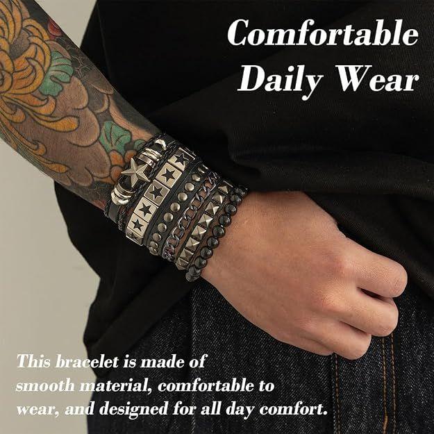 Bracelet for Man Punk Rock Studded Bracelets Black Leather Cuff Bracelet for Men Women Adjustable Goth Bracelets 80s Retro Style