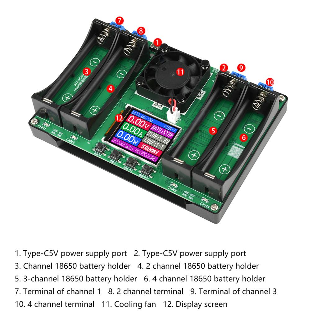 TYPE C Powered 4 Way 18650 Lithium Cell Analyzer DC Two Wire Internal Resistance Test  Independent Channel Design