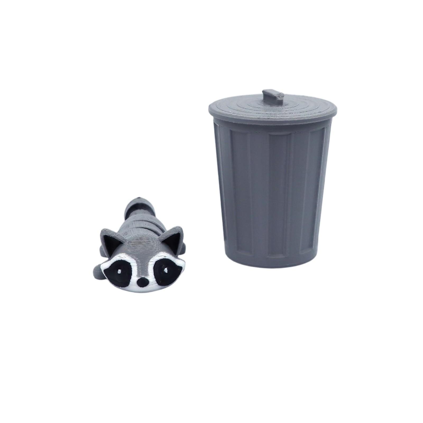 

3D Printed Raccoon Figurine, Movable Joints, 3.19 Inch Long, Gray And Black, With Storage Container One Size
