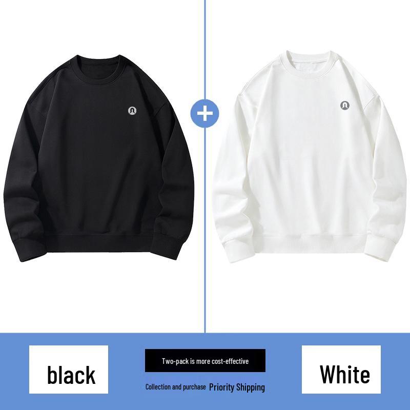 Lulu Men's Plus Velvet Round Neck Hoodie 2025 Autumn/Winter, Long Sleeve Couple Style Pullover.